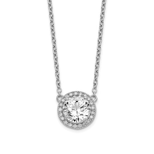 Sterling Silver Rhodium-plated Round CZ Halo with 1in ext Necklace