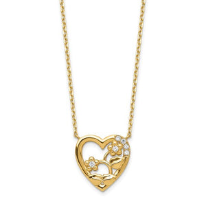 14K Heart with Flowers and CZ Necklace