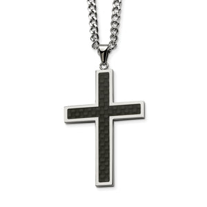 Black Carbon Fiber Cross 24in Necklace
